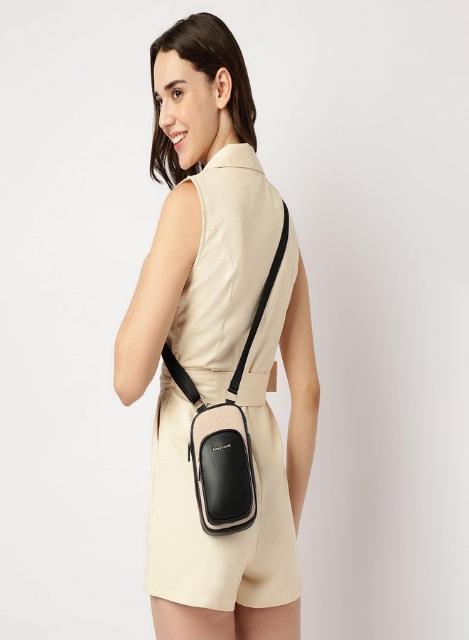 Fastrack Sherpa-Accent Colorblock Sling Bag for Women | Faux Leather Crossbody with Zipper Closure, Adjustable Strap and Gold Hardware | Compact Everyday Bag for Casual, Campus and Travel Looks - Image 2
